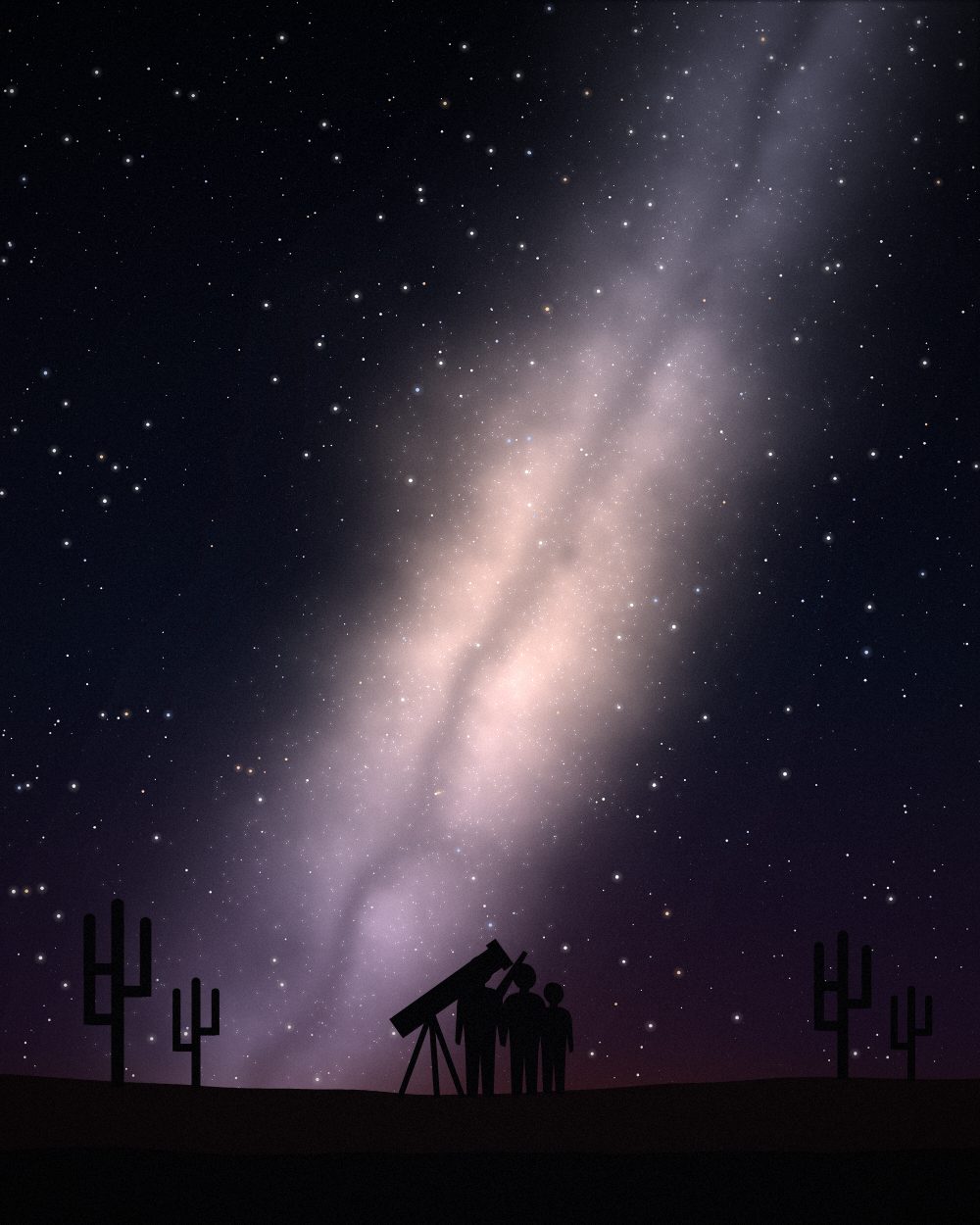 A small group with a telescope under the Milky Way