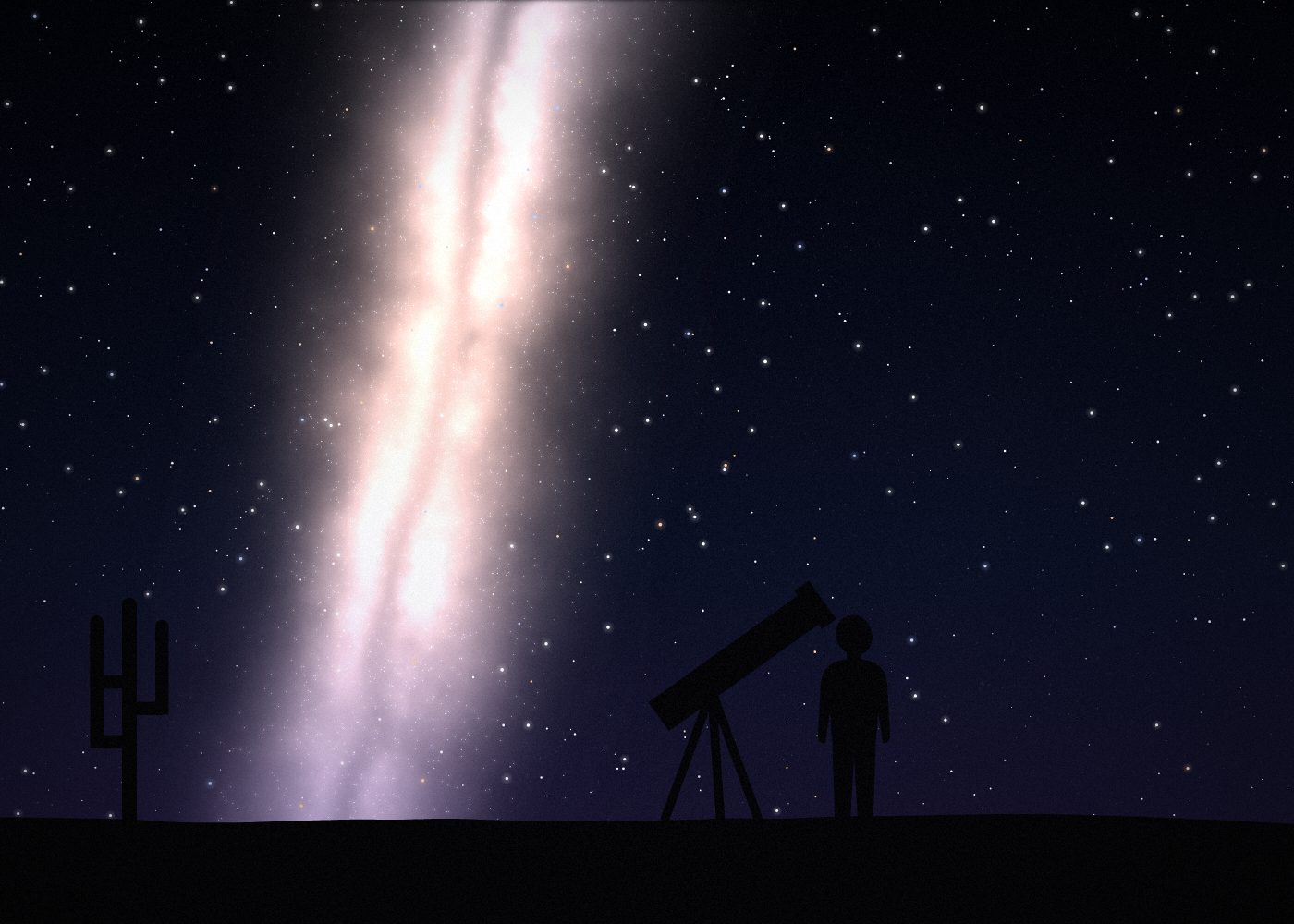 A guest next to a telescope under the Milky Way